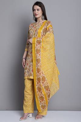 yellow & orange cotton blend printed ready to wear salwar suit 2
