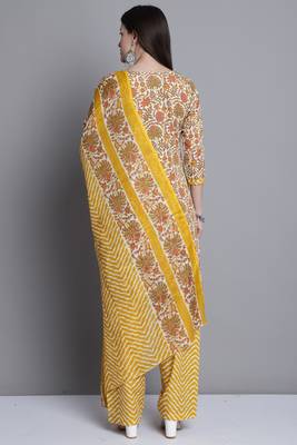 yellow & orange cotton blend printed ready to wear salwar suit 4