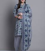 grey & green cotton blend printed ready to wear salwar suit