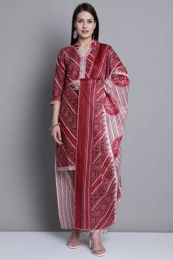 Rajnandini maroon cotton blend printed ready to wear salwar suit
