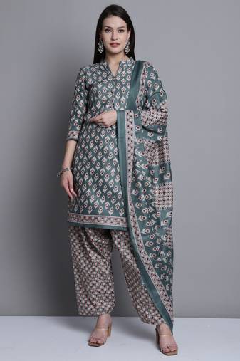 light green cotton blend printed ready to wear salwar suit