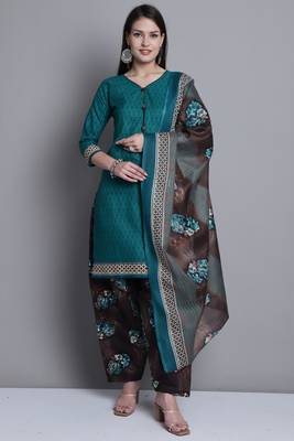 green cotton blend printed ready to wear salwar suit 1