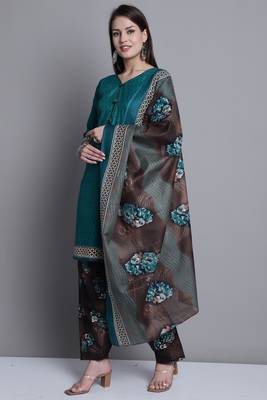 green cotton blend printed ready to wear salwar suit 2