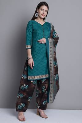 green cotton blend printed ready to wear salwar suit 3
