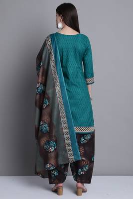 green cotton blend printed ready to wear salwar suit 4