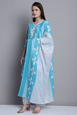 teal cotton blend printed ready to wear salwar suit 2