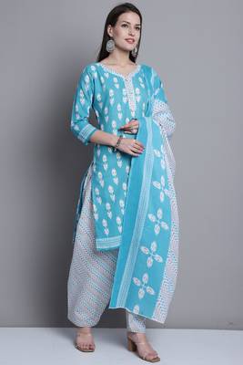 teal cotton blend printed ready to wear salwar suit 3