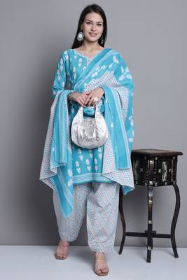 teal cotton blend printed ready to wear salwar suit 4
