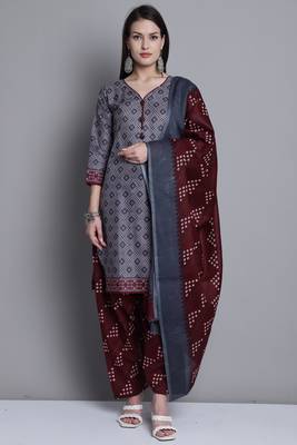 grey cotton blend printed ready to wear salwar suit 1