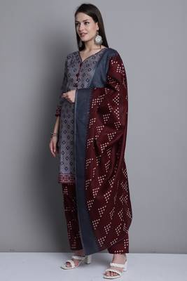 grey cotton blend printed ready to wear salwar suit 2