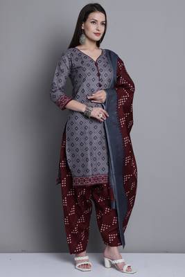 grey cotton blend printed ready to wear salwar suit 3