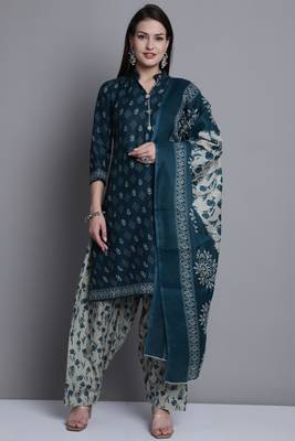 green cotton blend printed ready to wear salwar suit 1