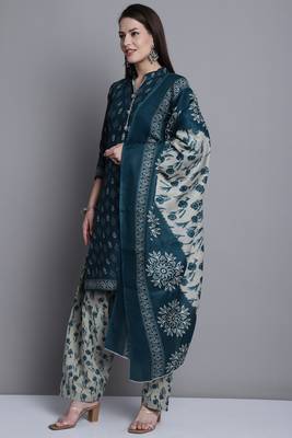 green cotton blend printed ready to wear salwar suit 2