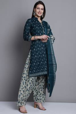 green cotton blend printed ready to wear salwar suit 3