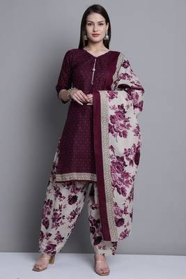 wine cotton blend printed ready to wear salwar suit 1