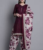 wine cotton blend printed ready to wear salwar suit