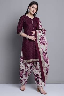 wine cotton blend printed ready to wear salwar suit 3