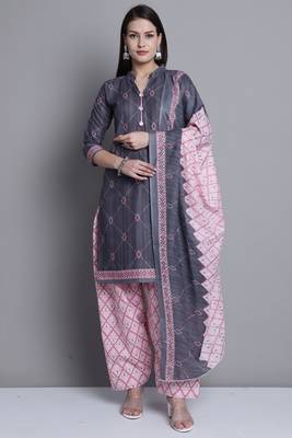 grey cotton blend printed ready to wear salwar suit 1