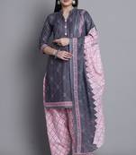 grey cotton blend printed ready to wear salwar suit