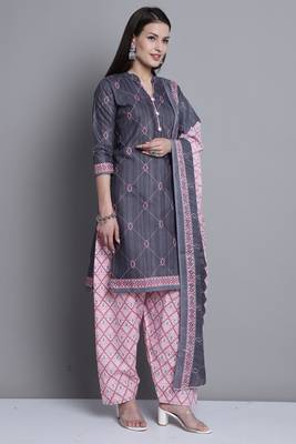 grey cotton blend printed ready to wear salwar suit 3