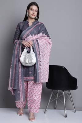 grey cotton blend printed ready to wear salwar suit 4