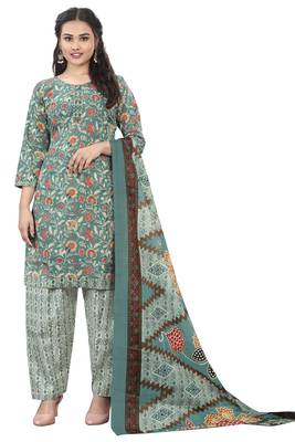 sea green cotton blend printed ready to wear salwar suit 1