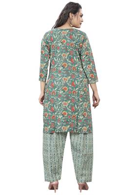 sea green cotton blend printed ready to wear salwar suit 4