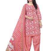 peach & white cotton blend printed ready to wear salwar suit