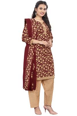 maroon & beige cotton blend printed ready to wear salwar suit 2