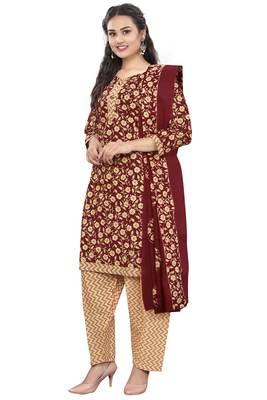 maroon & beige cotton blend printed ready to wear salwar suit 3