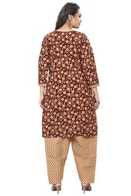 maroon & beige cotton blend printed ready to wear salwar suit 4