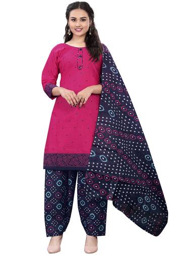 dark pink cotton printed ready to wear salwar suit