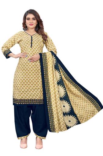 beige cotton printed ready to wear salwar suit