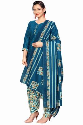 royal blue cotton blend printed ready to wear salwar suit 3