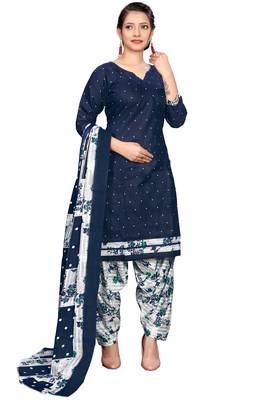 Navy blue cotton blend printed ready to wear salwar suit 2