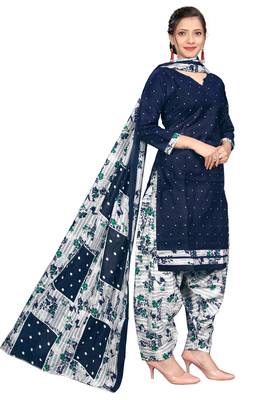 Navy blue cotton blend printed ready to wear salwar suit 3