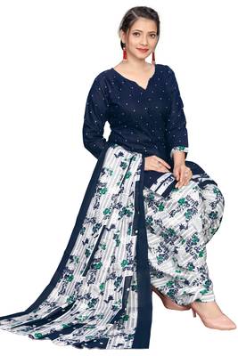 Navy blue cotton blend printed ready to wear salwar suit 4