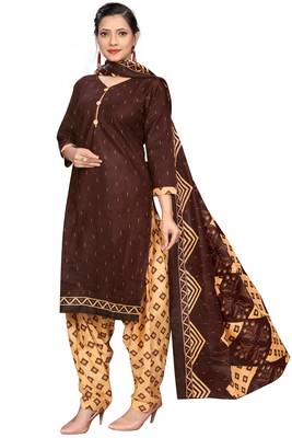brown cotton blend printed ready to wear salwar suit 3