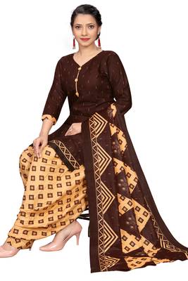 brown cotton blend printed ready to wear salwar suit 4