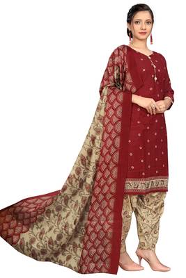 maroon cotton blend printed ready to wear salwar suit 3