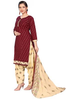 maroon cotton blend printed ready to wear salwar suit 3