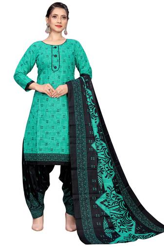 rama green cotton blend printed ready to wear salwar suit