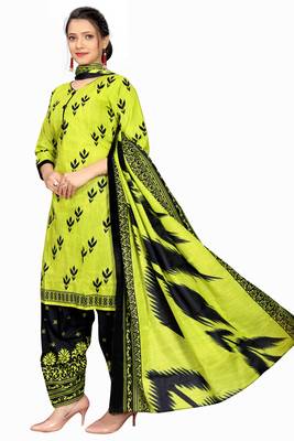 neon yellow cotton blend printed ready to wear salwar suit 3