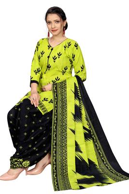 neon yellow cotton blend printed ready to wear salwar suit 4