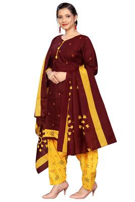 maroon cotton blend printed ready to wear salwar suit 3