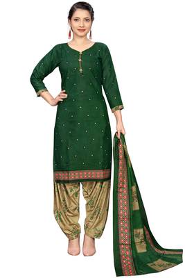 green cotton blend printed ready to wear salwar suit 2