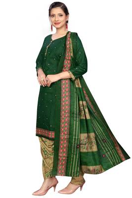 green cotton blend printed ready to wear salwar suit 3