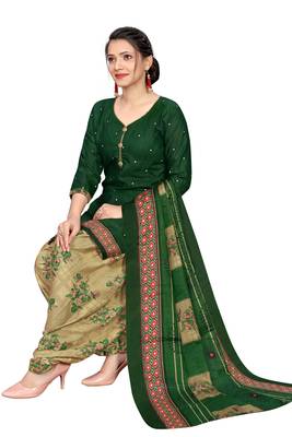 green cotton blend printed ready to wear salwar suit 4