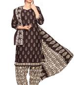brown cotton blend printed ready to wear salwar suit