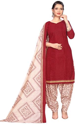 maroon cotton blend printed ready to wear salwar suit